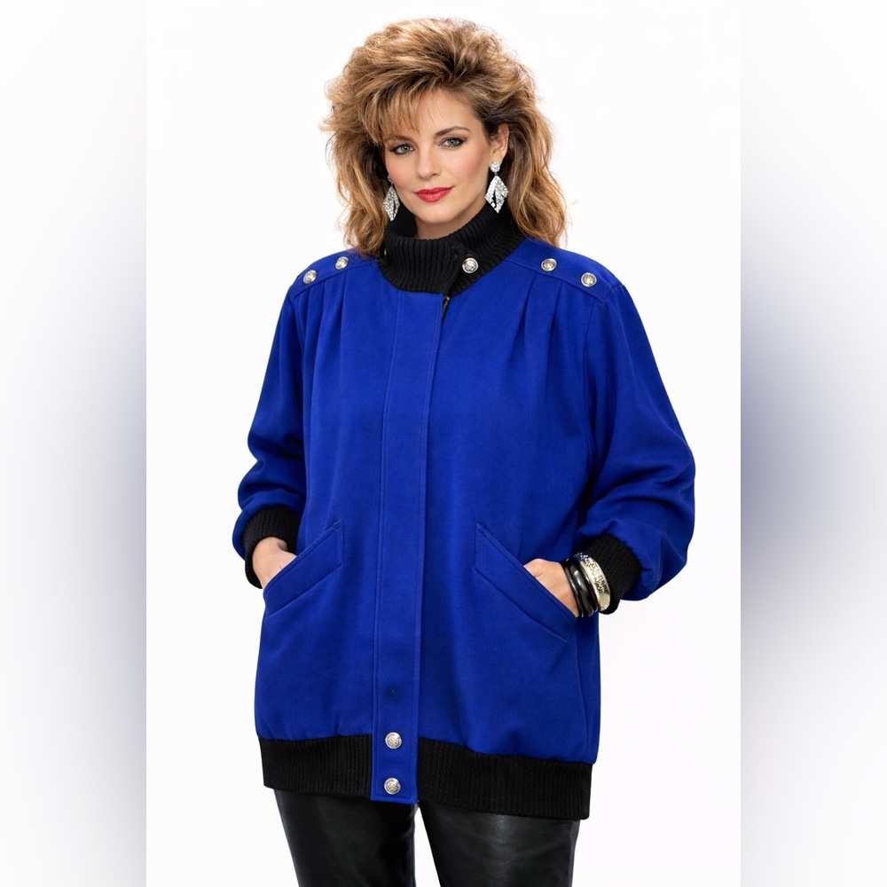 Vintage 80s Herman Kay Blue Statement Coat Jacket Sz 8 Gold Buttons EUC Retro